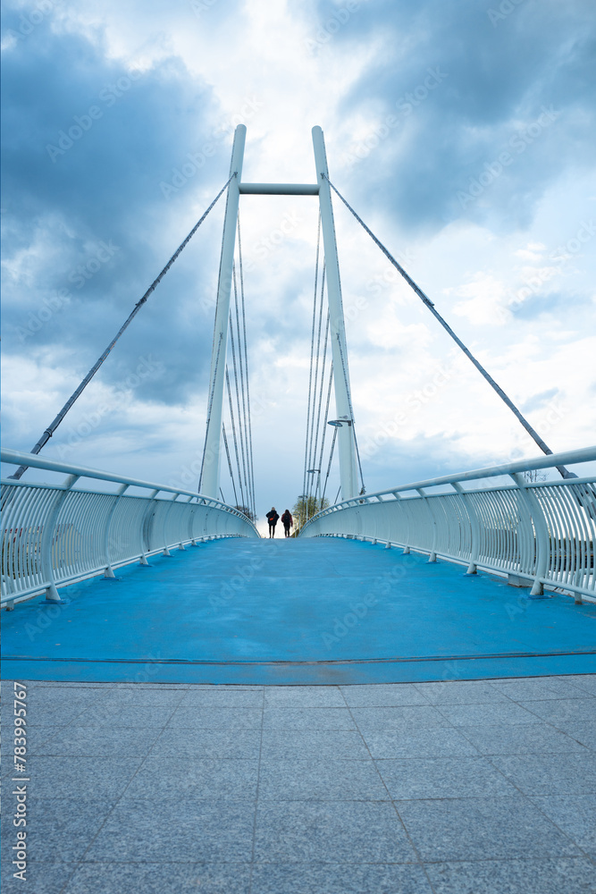 2023-04-27; Pedestrian bridge in Mikolajki, Warmian-Masurian Voivodeship, Poland.