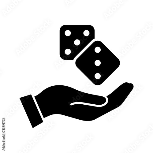Dice icon. Playing game. Casino. Hand rolling a pair of dice. Vector icon isolated on white background.