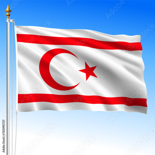 Northern Cyprus, official national waving flag on the flagpole, Cyprus, european country, vector illustration