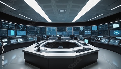 modern high-tech futuristic control room in Bright Colours  photo