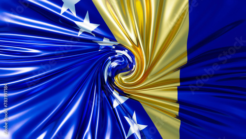 Lustrous Whirl of the Bosnian Flag: Vivid Blue and Gold with White Stars