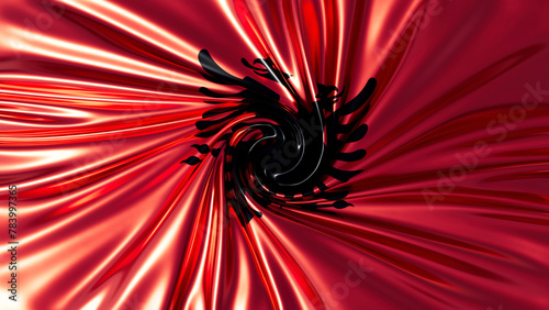 Radiant Swirl of the Albanian Flag Featuring the Striking Black Double-Headed Eagle © juanjo