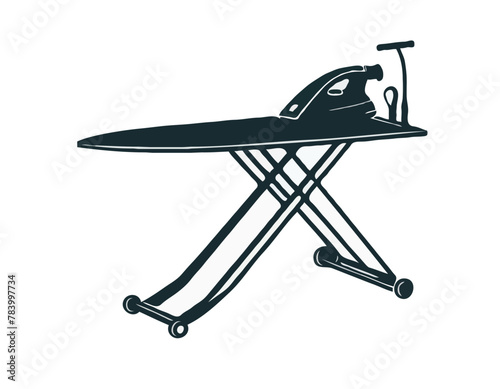 Iron on the ironing board. Flat design