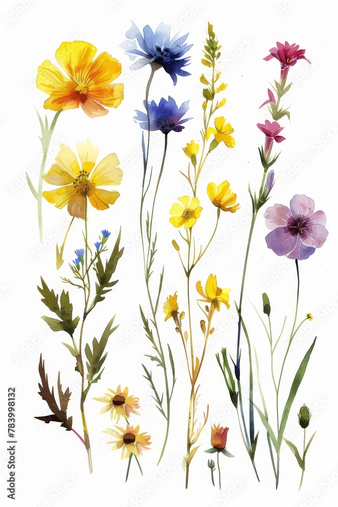 Beautiful and detailed watercolor paintings of various flowers, showcasing an array of vivid colors and intricate details Beautiful and detailed watercolor paintings of various flowers, showcasing an array of vivid colors and intricate details