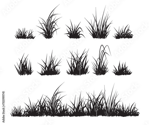 Grass silhouettes collection. Grass elements isolated on white. 