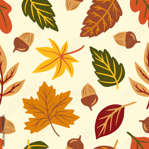 Autumn leaves seamless pattern, nature fall season background