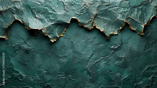   A tight shot of a wooden canvas bearing green and gold hues from applied acrylic paint