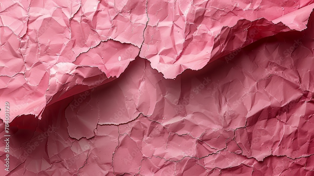 A tight shot of a paper fragment, appearing torn, painted pink A tight shot of a paper fragment, appearing torn, painted pink