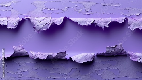  A tight shot of peeling paint from a paper piece against a purple wall backdrop