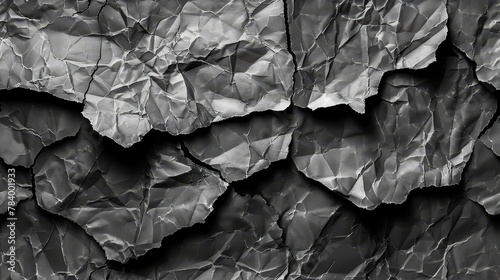   A monochrome image of crinkled paper exhibiting a distinct folded pattern