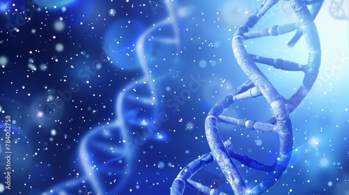  A double-stranded blue DNA against a blue backdrop with snowflakes