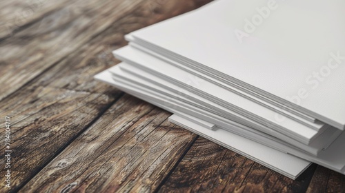 Stack of Sublimation Paper Sheets on Wooden Surface photo