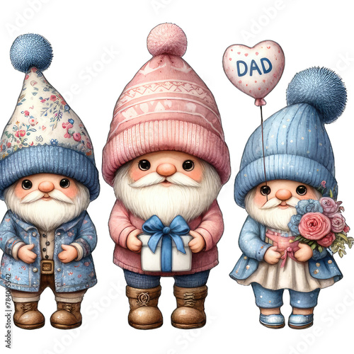 Father's Day Gnome. Father's Day. Watercolor style. Phrases to express love to father on Father's Day, white background