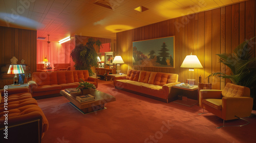 Retro motel. Hotel interior. 1970`s vibes