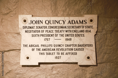 US President John Quincy Adams Burial Memorial at United First Parish Church, Quincy, Massachusetts.