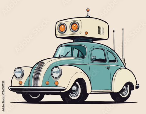 Cartoon robot made from vintage car, vector
