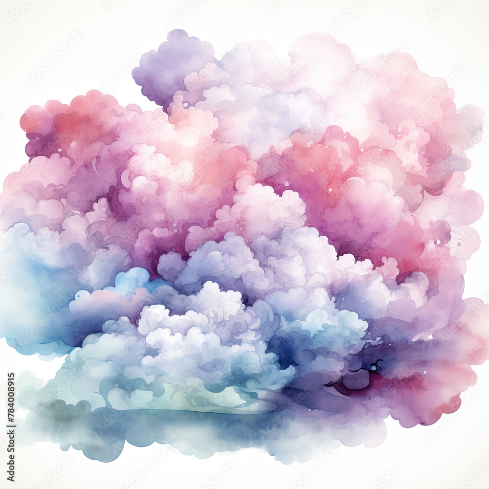 Fototapeta premium Watercolor colorful Cloud Illustration, Generative Ai