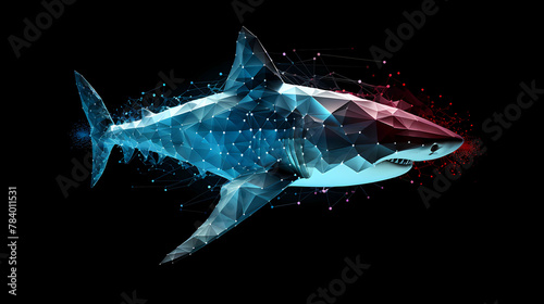 Shark Animal Plexus Neon Black Background Digital Desktop Wallpaper HD 4k Network Light Glowing Laser Motion Bright Abstract