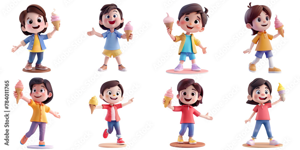 Cartoon character with icecream png collection in 3d transparent for product presentation. Cartoon character with icecream png collection in 3d transparent for product presentation.