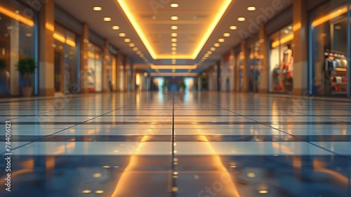 Illuminated Long Hallway With Ceiling Lights © yganko