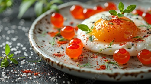  tomatoes and a poached egg topped with sprinkles