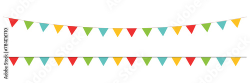 Carnival garland, Bunting flags banner, birthday party decoration isolated on transparent background. Vector illustration.