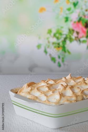 Typical slovak apple pie - zemlovka - made from pastries or christmas bread on white table.