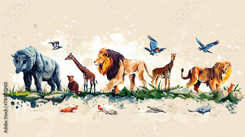 Wild animals collection on natural background