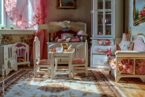 Dollhouse with miniature furniture. Generative AI