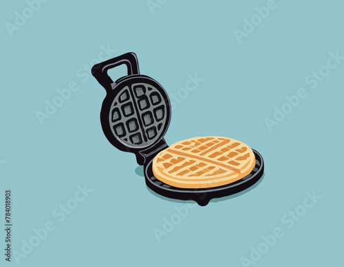 Waffle iron isolated icon in cartoon style.