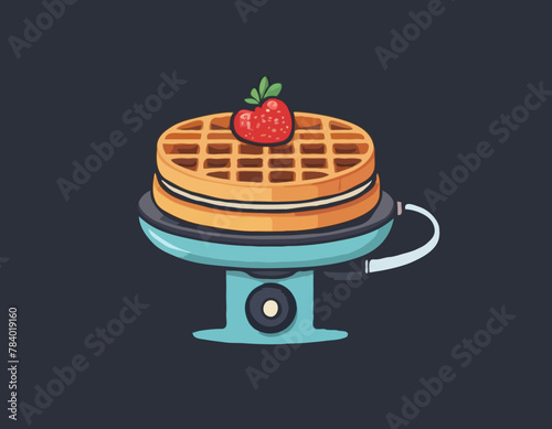 Waffle iron isolated icon in cartoon style.