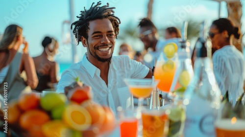 Wedding reception outdoor bar with different sweet cocktails alcoholic and nonalcoholic