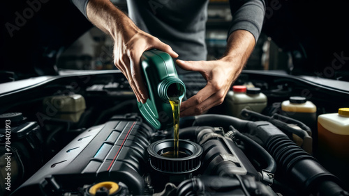 Wallpaper Mural Mechanic Pouring Engine Oil into Car for Maintenance Work Torontodigital.ca