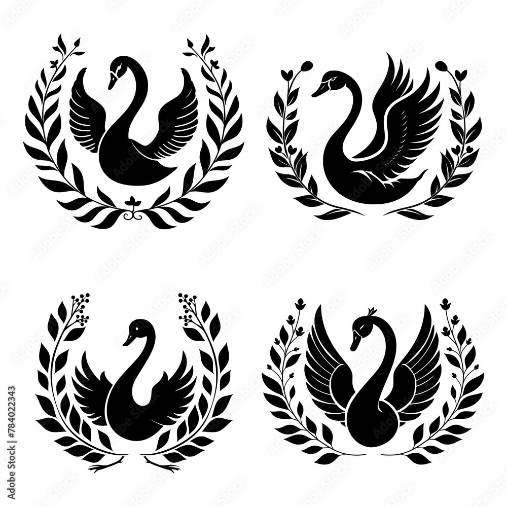 Obraz premium Swan silhouette collection isolated on white background. Minimal logo designs. Vector illustration. AI generated art.