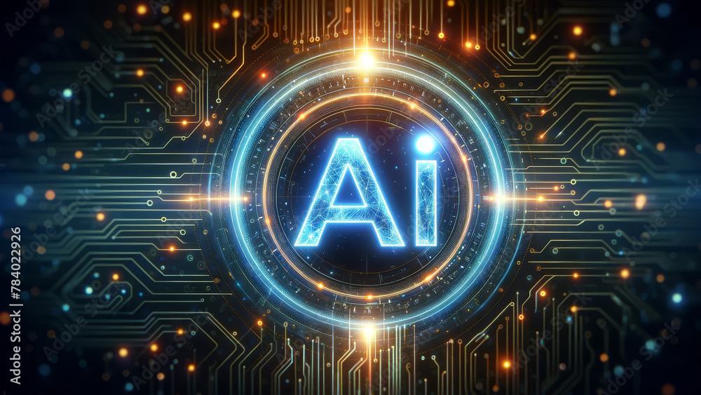 Fototapeta premium Radiant AI Letters Amidst Abstract Technology Background
