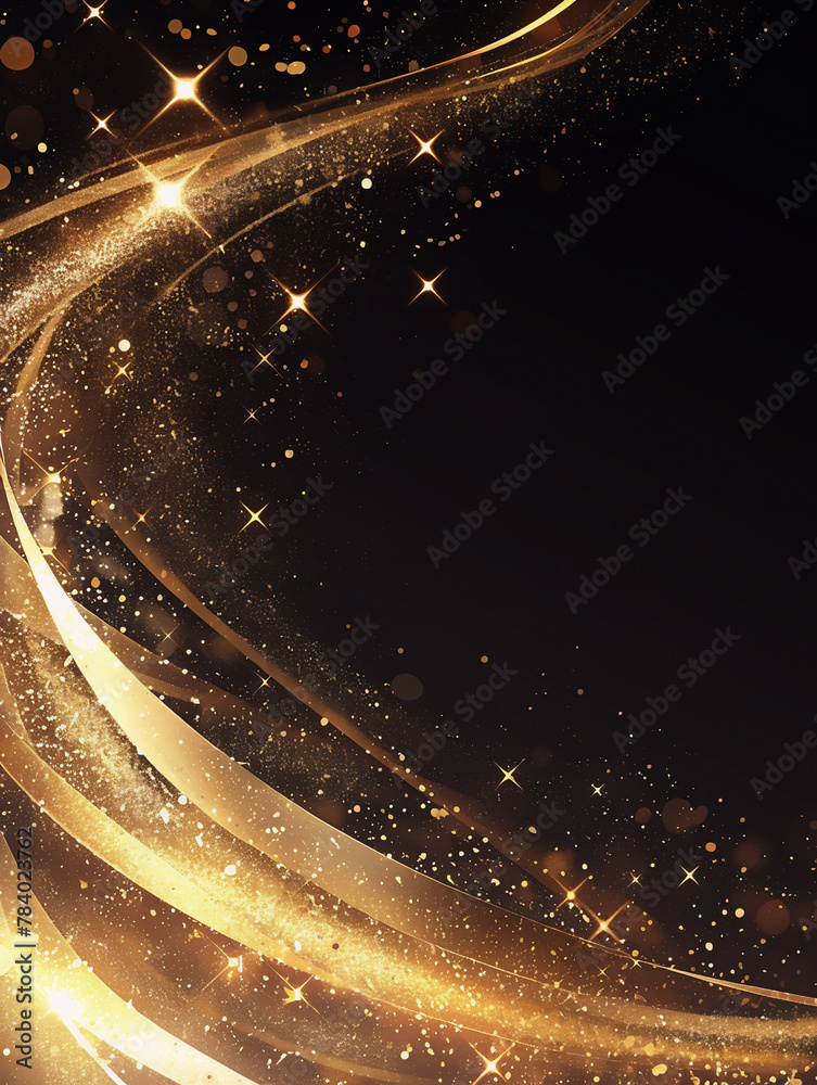 Obraz premium Golden swirls: abstract sparkling background. The sparkling stars and radiant waves is an ideal choice for festive occasions, luxury brand advertisements, or any design glamour project.