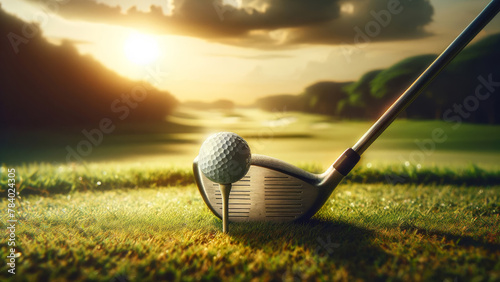 Serene Golf Course Scene Club and Ball on Tee photo