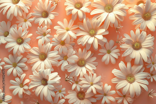 Beautiful arrangement of white daisies on a soft pink and white background with copy space