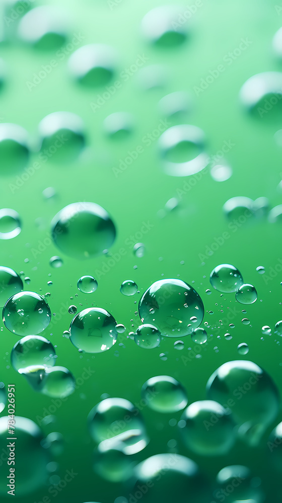 Water droplets on green background, cosmetic moisturizing solution concept illustration Water droplets on green background, cosmetic moisturizing solution concept illustration