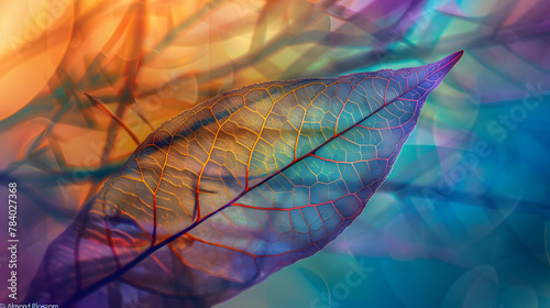 Vibrant Leaf Skeleton  A Colourful and Creative Illustration Capturing the Beauty of Abstract Nature and Mesmerising Rengeging Lines in an Interplay of Shades and Design