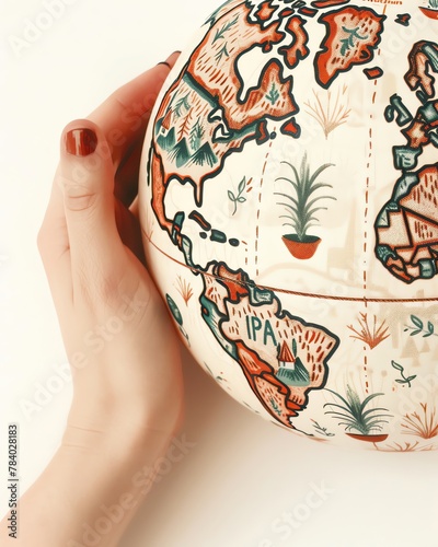 The globe, dwarfed by the hand holding it, underscores the human role in environmental stewardship, closeup photo