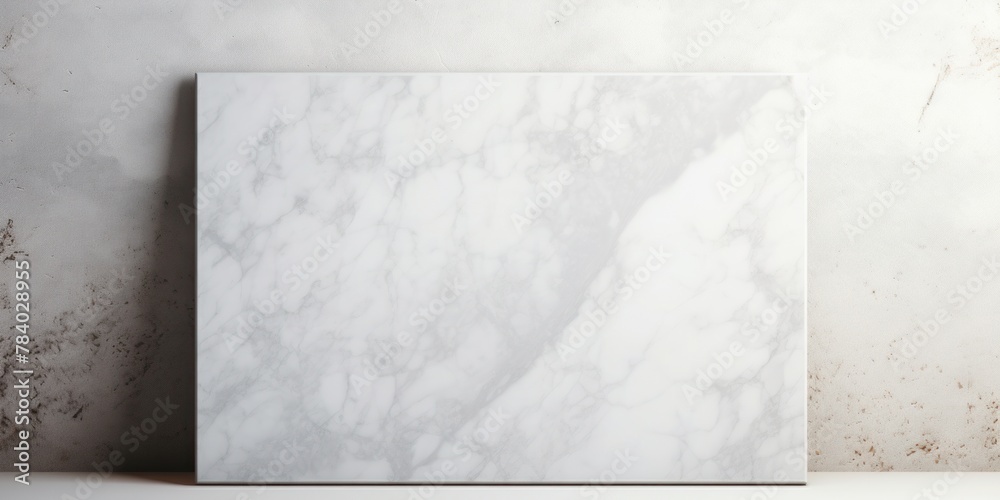 Fototapeta premium White empty marble board on light wall background. Mockup. Space for your design.
