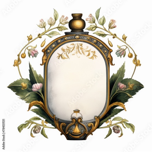 A watercolor painting of a vintage frame, gracefully decorated with floral patterns and leaves, capturing the essence of a bygone era.