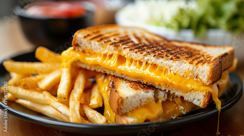 Delicious Grilled Cheese Sandwich and French Fries