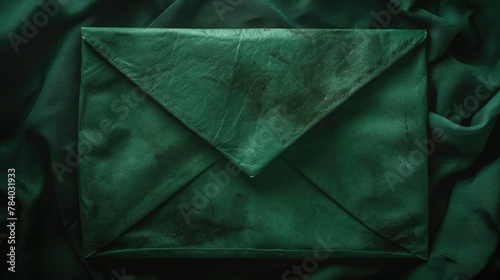 A green envelope placed on a green cloth, suitable for various concepts