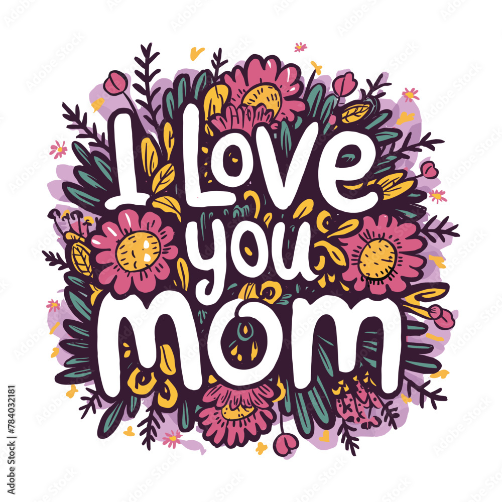 Mother's Day 2024, love you mom wildflowers illustration typography