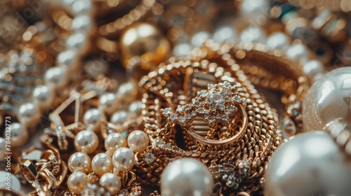 Detailed close-up shot of a bunch of jewelry, perfect for fashion or luxury themed projects