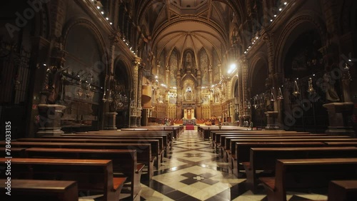 Catalonia. Interior of the Church of Montserrat. Abbey is located on the mountain of Montserrat. Church boys choir singing.