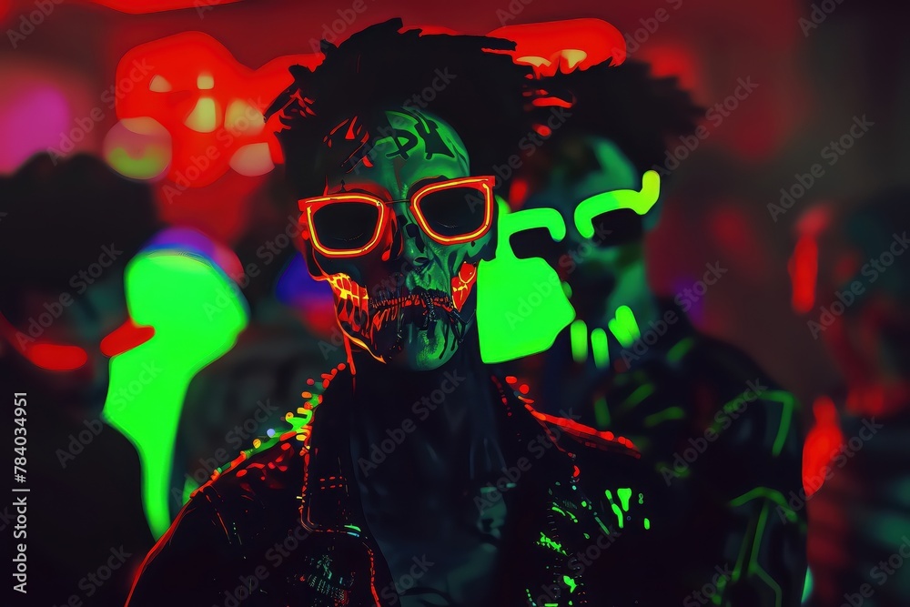 Zombies attend a dance, their movements awkward yet earnest, a macabre celebration of life, closeup Zombies attend a dance, their movements awkward yet earnest, a macabre celebration of life, closeup