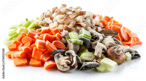 A pile of frozen mixture of sliced champignons diced